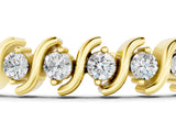 Yellow gold Round Brilliant Diamond Tennis Bracelet with Channel Set S-Shaped Prong Setting_3