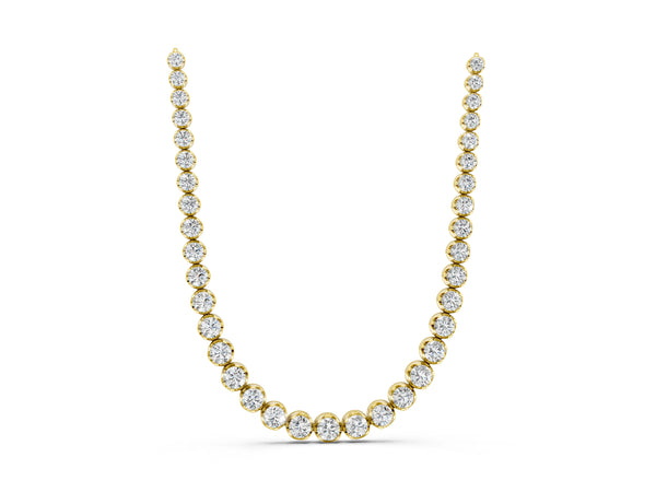Yellow gold Round Brilliant Diamond Tennis Necklace with Prong Setting