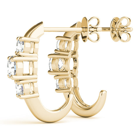 Yellow gold Round Brilliant Diamond U-Hoop Earrings with Prong Setting 2