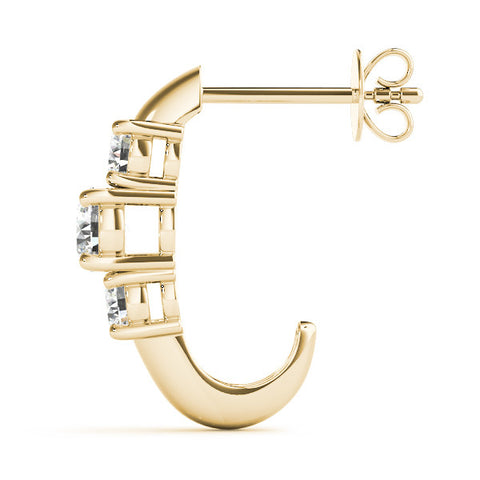 Yellow gold Round Brilliant Diamond U-Hoop Earrings with Prong Setting 3