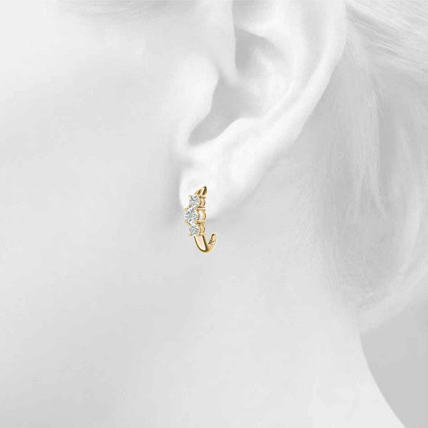 Yellow gold Round Brilliant Diamond U-Hoop Earrings with Prong Setting 4