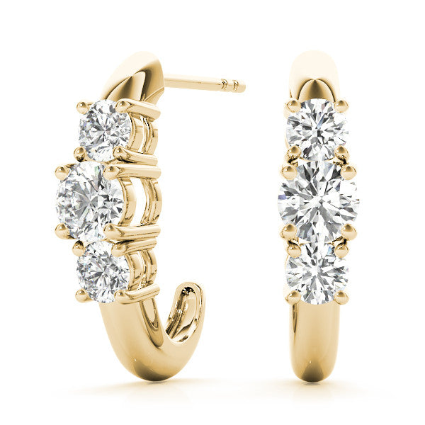 Yellow gold Round Brilliant Diamond U-Hoop Earrings with Prong Setting