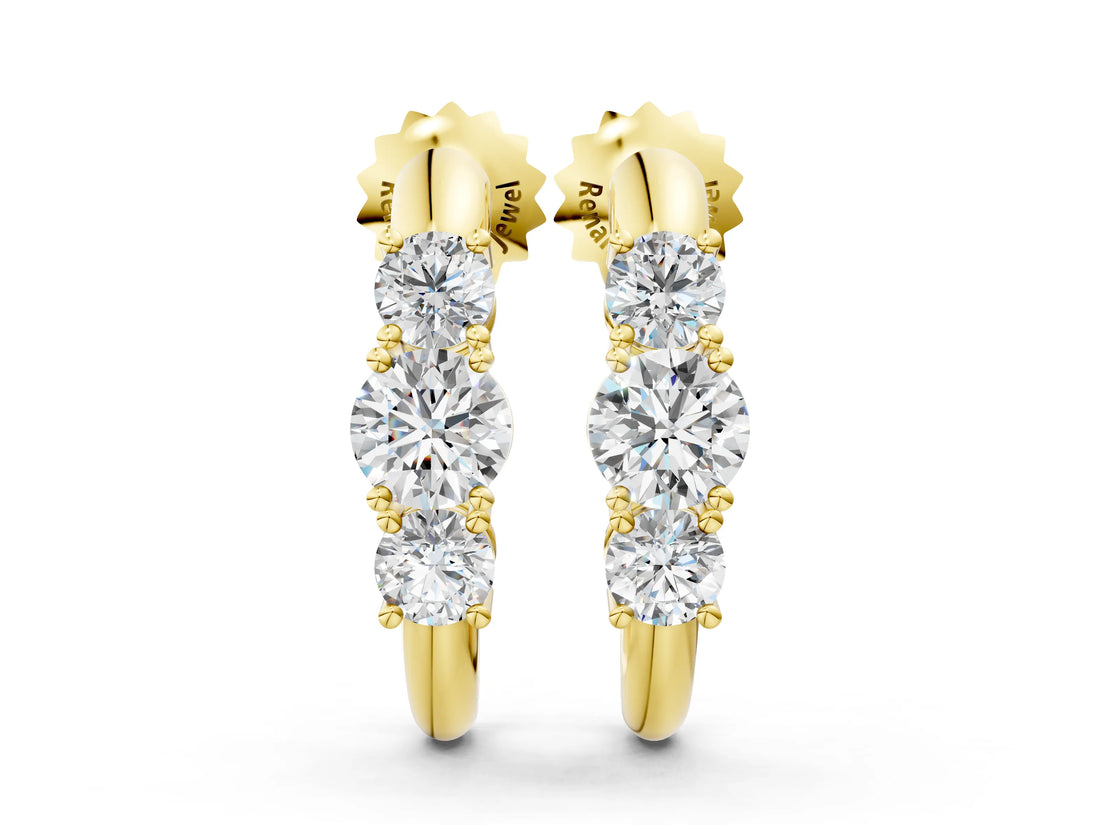 Yellow gold Round Brilliant Diamond U-Hoop Earrings with Prong Setting_19