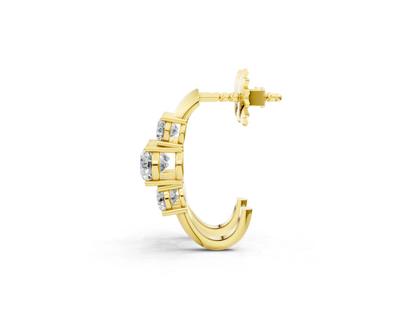 Yellow gold Round Brilliant Diamond U-Hoop Earrings with Prong Setting