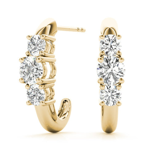 Yellow gold Round Brilliant Diamond U-Hoop Earrings with Prong Setting