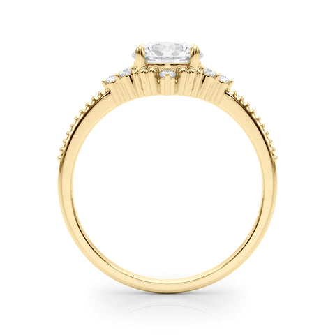 Yellow gold Round Brilliant Diamond with Cluster Setting on a Beaded Band and Four-Prong Setting 2