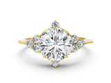 Yellow gold Round Brilliant Diamond with Cluster Setting on a Beaded Band and Four-Prong Setting_15