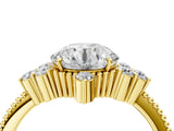 Yellow gold Round Brilliant Diamond with Cluster Setting on a Beaded Band and Four-Prong Setting_19