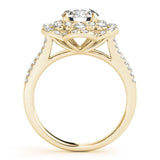 Yellow gold Round Brilliant Double Halo Floral Pave Split Shank Prong Setting Ring 2