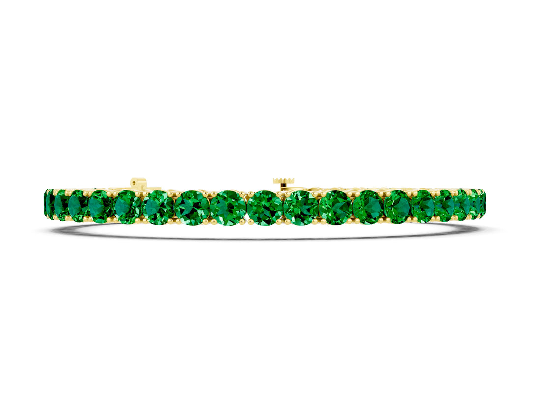 10K Yellow Gold 1.06 Carat Round Brilliant Emerald Tennis Bracelet with Prong Setting