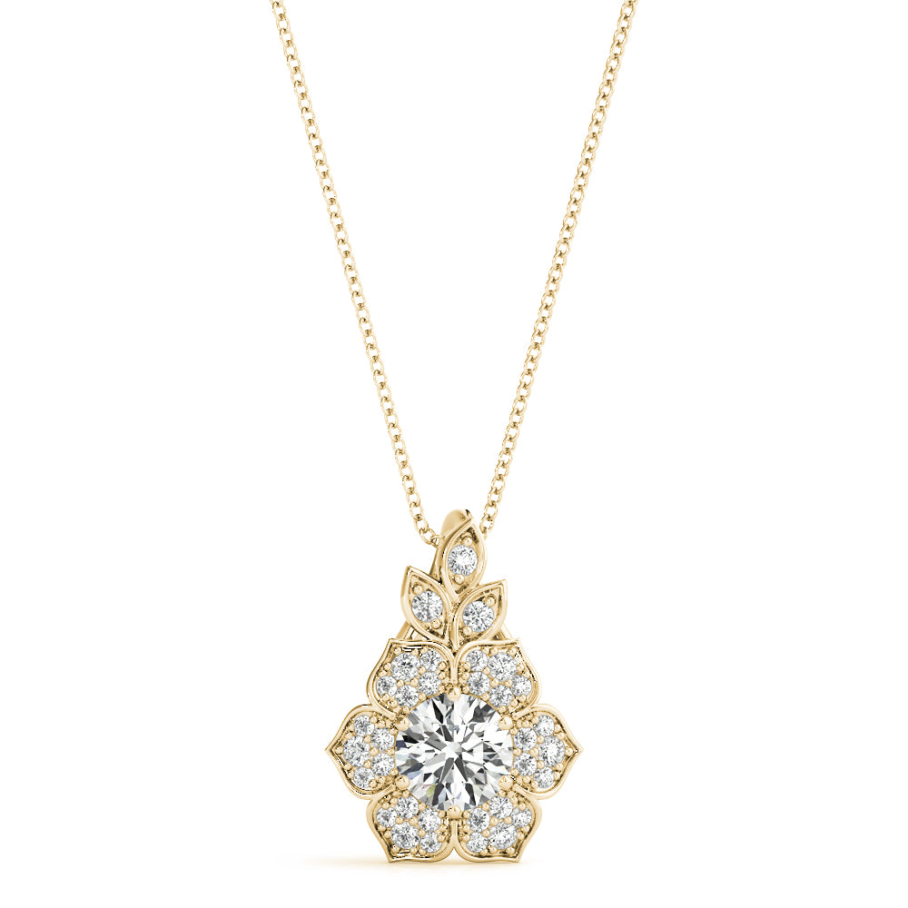 Yellow gold Round Brilliant Flower Cluster Pendant with Prong Setting