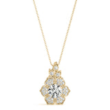 Yellow gold Round Brilliant Flower Cluster Pendant with Prong Setting