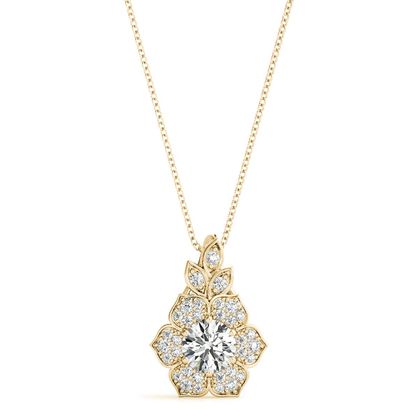 Yellow gold Round Brilliant Flower Cluster Pendant with Prong Setting