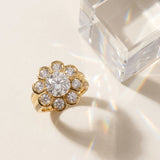 Yellow gold Round Brilliant Flower Halo Diamond Split Shank Ring_15