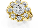Yellow gold Round Brilliant Flower Halo Diamond Split Shank Ring_79