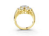 Yellow gold Round Brilliant Flower Halo Diamond Split Shank Ring_81