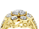 Yellow gold Round Brilliant Flower Halo Diamond Split Shank Ring_82