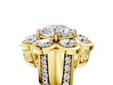 Yellow gold Round Brilliant Flower Halo Diamond Split Shank Ring_83