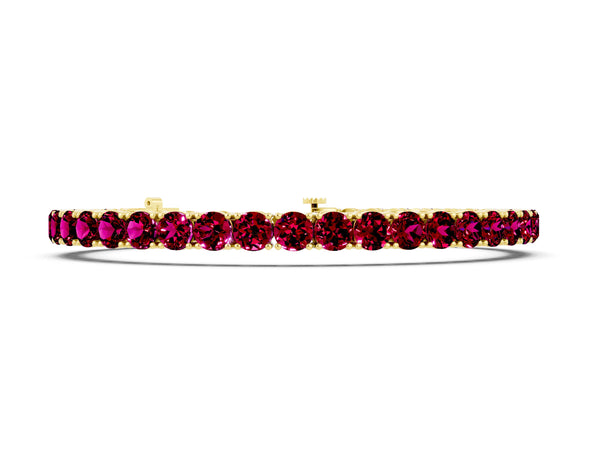 Yellow gold Round Brilliant Garnet Tennis Bracelet with Prong Setting