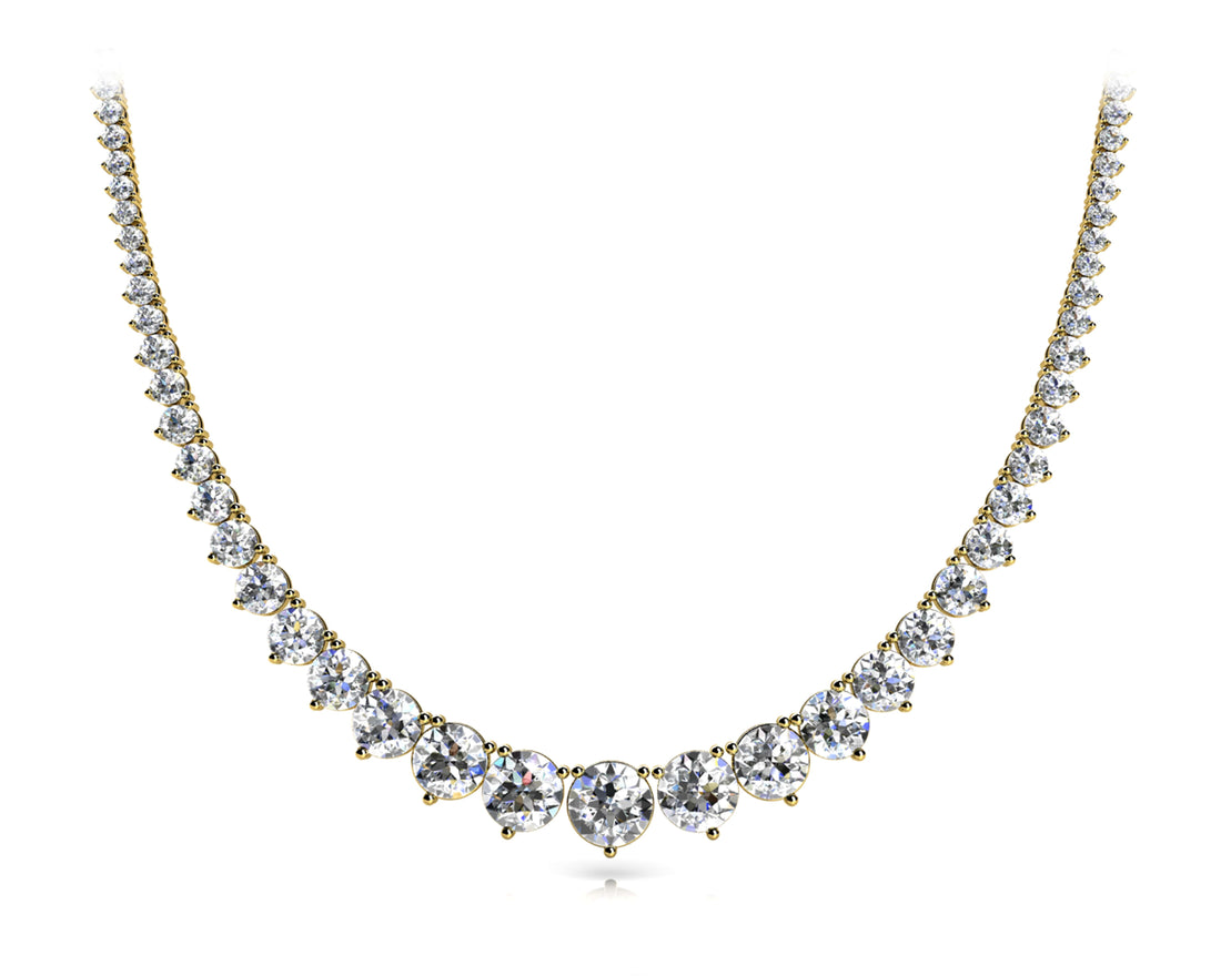 Yellow gold Round Brilliant Graduated Diamond Tennis Necklace with Four-Prong Setting
