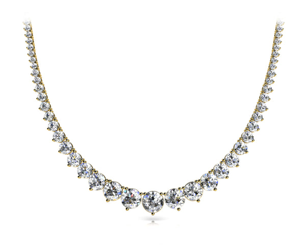 Yellow gold Round Brilliant Graduated Diamond Tennis Necklace with Four-Prong Setting