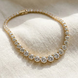 Yellow gold Round Brilliant Graduated Diamond Tennis Necklace with Four-Prong Setting_8