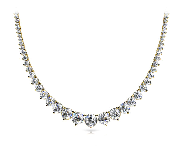 10K Yellow Gold 9.97 Carat E VS Round Brilliant Graduated Diamond Tennis Necklace with Four-Prong Setting