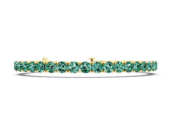 Yellow gold Round Brilliant Green Sapphire Tennis Bracelet with Prong Setting