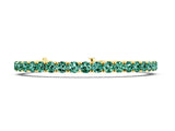 14K Yellow Gold 3.69 Carat Round Brilliant Green Sapphire Tennis Bracelet with Prong Setting