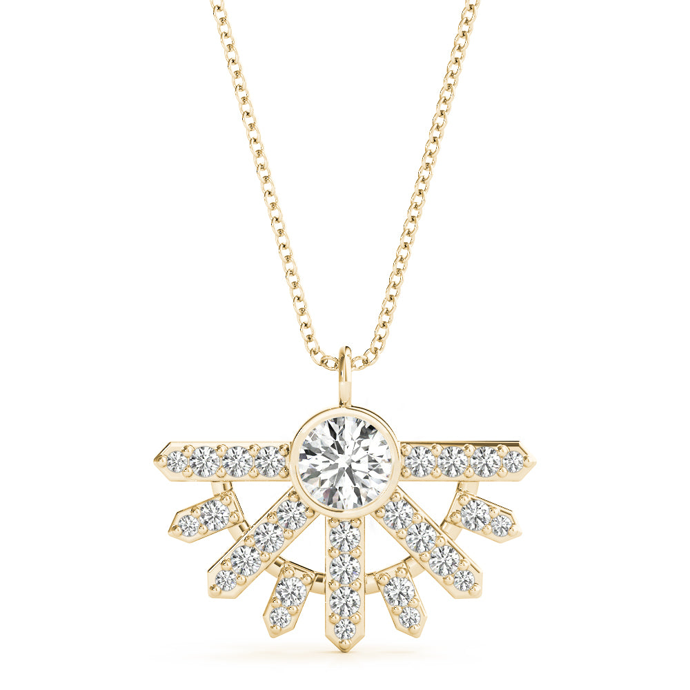 Yellow gold Round Brilliant Halo Fan Pendant