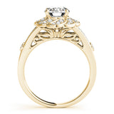 Yellow gold Round Brilliant Halo Floral Diamond Engagement Ring with Pave Band and Prong Setting 2