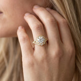 Yellow gold Round Brilliant Halo Floral Diamond Engagement Ring with Pave Band and Prong Setting_5