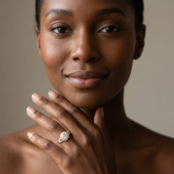 Yellow gold Round Brilliant Halo Flower Split Shank Prong Setting Ring
