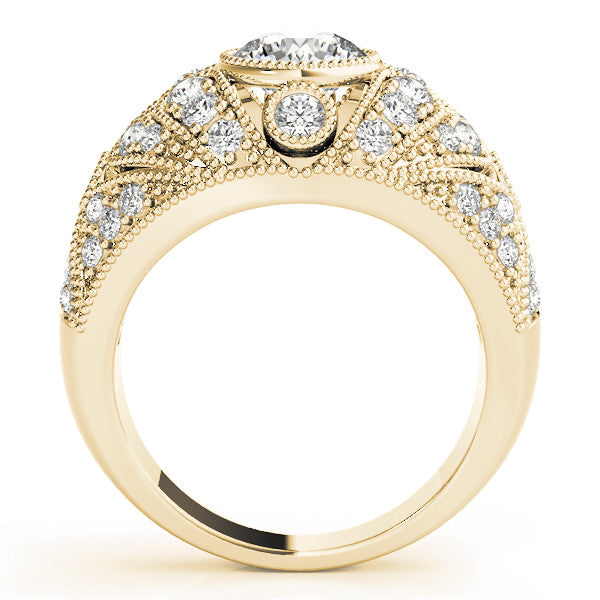 Yellow gold Round Brilliant Halo Pave Diamond Milgrain Ring 2
