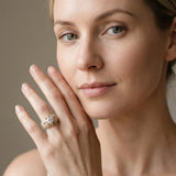 Yellow gold Round Brilliant Halo Pave Diamond Milgrain Ring_14