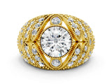 Yellow gold Round Brilliant Halo Pave Diamond Milgrain Ring_14