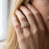 Yellow gold Round Brilliant Halo Pave Diamond Milgrain Ring_15