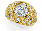 Yellow gold Round Brilliant Halo Pave Diamond Milgrain Ring_15
