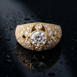 Yellow gold Round Brilliant Halo Pave Diamond Milgrain Ring_16