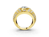 Yellow gold Round Brilliant Halo Pave Diamond Milgrain Ring_17