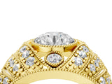 Yellow gold Round Brilliant Halo Pave Diamond Milgrain Ring_18