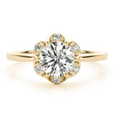 Yellow gold Round Brilliant Halo Solitaire Ring with Scalloped Prong Setting 1