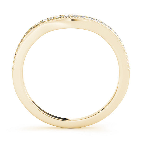 Yellow gold Round Brilliant Milgrain Bezel Set Diamond Wave Band 1