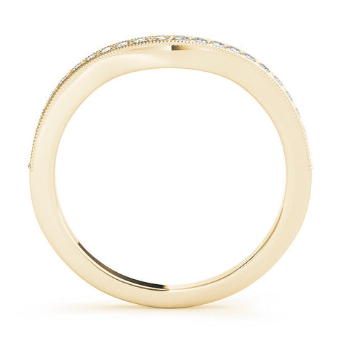 Yellow gold Round Brilliant Milgrain Bezel Set Diamond Wave Band 1