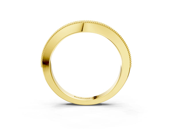 Yellow gold Round Brilliant Milgrain Bezel Set Diamond Wave Band