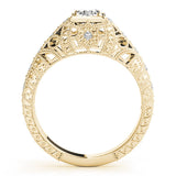 Yellow gold Round Brilliant Milgrain Filigree Diamond Ring with Square Prong Setting 2