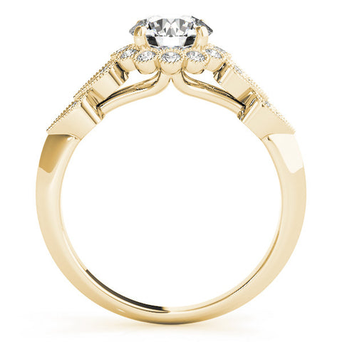 Yellow gold Round Brilliant Milgrain Pave Heart Band Solitaire Ring 2