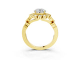 Yellow gold Round Brilliant Milgrain Pave Heart Band Solitaire Ring_10