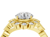 Yellow gold Round Brilliant Milgrain Pave Heart Band Solitaire Ring_11