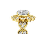 Yellow gold Round Brilliant Milgrain Pave Heart Band Solitaire Ring_12